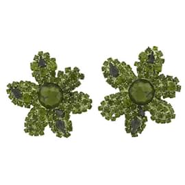 Yves Saint Laurent-VINTAGE YVES SAINT LAURENT FLOWER STONE RHINESTONE CLIP EARRINGS-Red