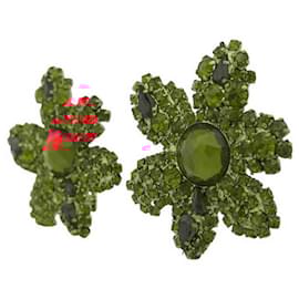 Yves Saint Laurent-VINTAGE YVES SAINT LAURENT FLOWER STONE RHINESTONE CLIP EARRINGS-Red