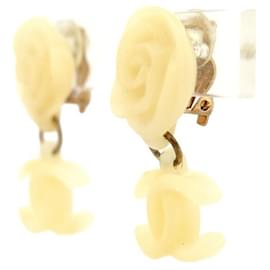 Chanel-NINE CHANEL 2002 CLIP EARRINGS DANGLE CC LOGO CAMELLIA BOX-Cream