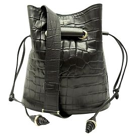 NOVE BOLSA DE MÃO LANCEL LE HUIT A97113 EM COURO ESTILO CROCODILO Marrom