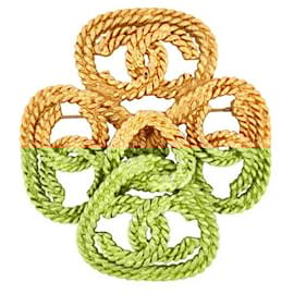 Chanel-VINTAGE CHANEL LOGO CC BROOCH CORDAGE ENTRELACE DE CASTELLANE 1989 GOLD BROOCH-Golden