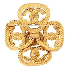 Chanel-VINTAGE CHANEL LOGO CC BROOCH CORDAGE ENTRELACE DE CASTELLANE 1989 GOLD BROOCH-Golden