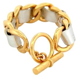 Chanel-VINTAGE BRACELET CHANEL INTERLACED CHAIN OF CASTELLANE 1987 GOLD METAL & LEATHER-Golden