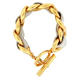 Chanel-VINTAGE BRACELET CHANEL INTERLACED CHAIN OF CASTELLANE 1987 GOLD METAL & LEATHER-Golden