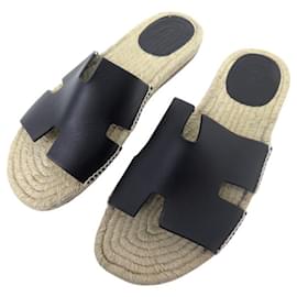 Hermès-HERMES ANTIGUA H231000ZH SHOES ESPADRILLES SANDALS IN LEATHER 45-Black