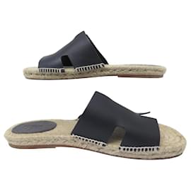 Hermès-HERMES ANTIGUA H231000ZH SHOES ESPADRILLES SANDALS IN LEATHER 45-Black