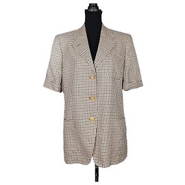 British outfit Aquascutum short-sleeved jacket with checkered pattern Brown