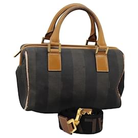 Fendi-Sac à main en toile FENDI Pecan 2 voies marron noir or Auth th5780-Marron,Noir,Doré