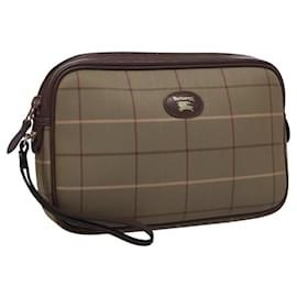 Autre Marque-Burberrys Nova Check Clutch Bag Canvas Leather Green Brown Auth BA637-Brown,Green