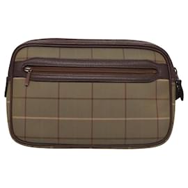 Autre Marque-Burberrys Nova Check Clutch Bag Canvas Leather Green Brown Auth BA637-Brown,Green