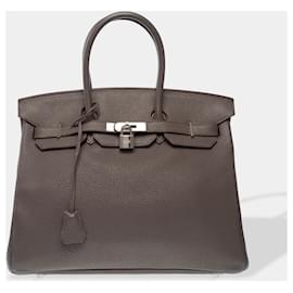 Hermès-HERMES Birkin 35 Bag in Gray Leather - 102586-Grey