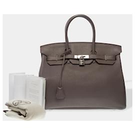 Hermès-HERMES Birkin 35 Bag in Gray Leather - 102586-Grey