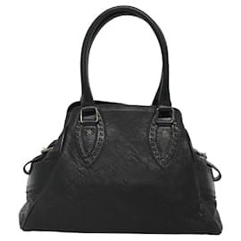 Fendi-FENDI Etnico Hand Bag Leather Black Auth fm4413-Black