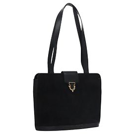 Céline Sac à épaule CELINE en daim noir Auth KD203 Noir