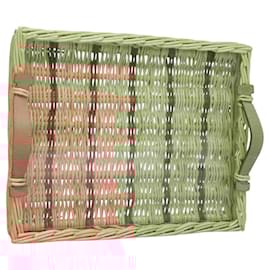 Hermès-HERMES Wicker Tray Wood Beige Auth mr1065A-Beige