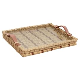 Hermès-HERMES Wicker Tray Wood Beige Auth mr1065A-Beige