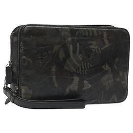 Salvatore Ferragamo Clutch Bag Leather Black Gold Auth bs23562 Black Golden