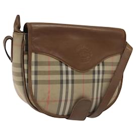 Autre Marque-Burberrys Nova Check Shoulder Bag Canvas Leather Beige Auth EC348-Beige