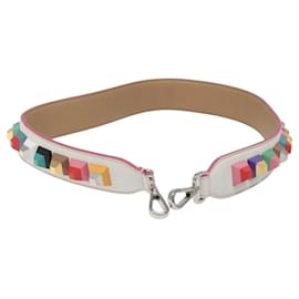 Fendi-FENDI Shoulder Strap Leather White Multicolor Auth MY144-White,Multiple colors