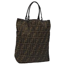 Fendi-FENDI Zucca Canvas Hand Bag Brown Black Auth EC574-Brown,Black