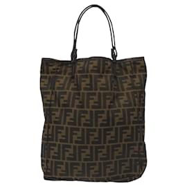 Fendi-FENDI Zucca Canvas Hand Bag Brown Black Auth EC574-Brown,Black