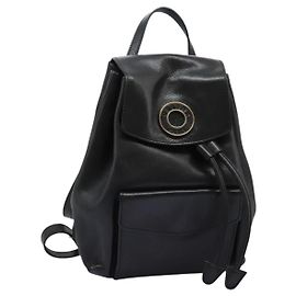 Céline Mochila de couro preta e dourada Auth EC484 Preto Dourado