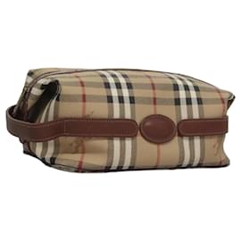 Autre Marque-Burberrys Nova Check Clutch Bag PVC Leather Beige Auth BD815-Beige