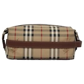 Autre Marque-Burberrys Nova Check Clutch Bag PVC Leather Beige Auth BD815-Beige