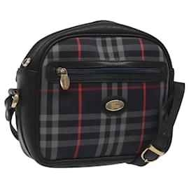 Autre Marque-Burberrys Shoulder Bag Canvas Leather Navy Gold Auth JB067-Golden,Navy blue