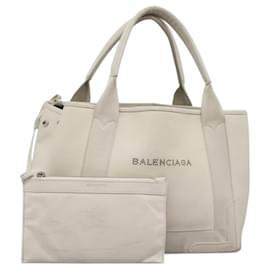 Balenciaga-BALENCIAGA Navy Cabas S Hand Bag Leather White 339933 Auth hk2256-White