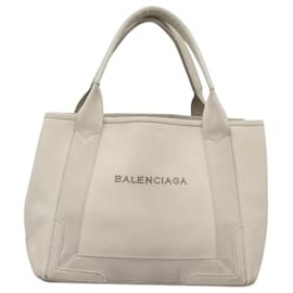 Balenciaga-BALENCIAGA Navy Cabas S Hand Bag Leather White 339933 Auth hk2256-White