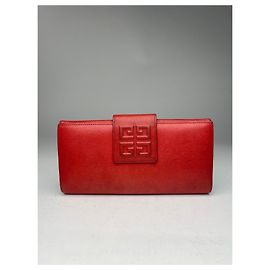 Vintage Givenchy GV3 Leather Wallet Red Red