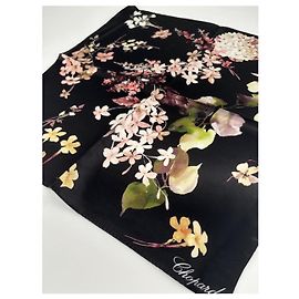 Chopard Silk Scarf Flowers on Black Multiple colors