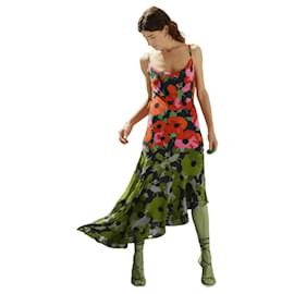 Autre Marque-Raey Strong Flower Silk Slip Dress-Red