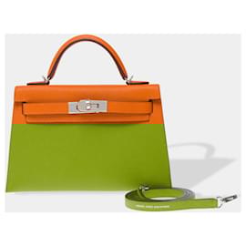 Hermès-HERMES Kelly Mini Bag in Orange Leather - 102589-Orange