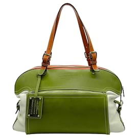 Dolce & Gabbana-Dolce & Gabbana Tan / White Leather Large Bowler Bag-Brown