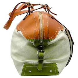 Dolce & Gabbana-Dolce & Gabbana Tan / White Leather Large Bowler Bag-Brown