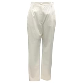 Dolce & Gabbana-Dolce & Gabbana White Tailored Cotton Poplin Straight Leg Pants-White