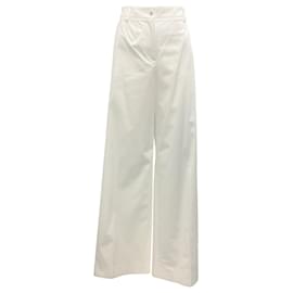 Dolce & Gabbana-Dolce & Gabbana White Mid-Rise Flared Cotton Pants-White