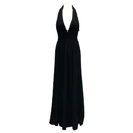 Robe longue à halter en maille noire à perles La Perla Noir