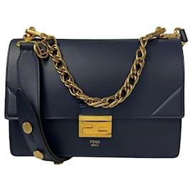 Fendi-Fendi Navy Kan U Calf Leather Shoulder Bag-Navy blue