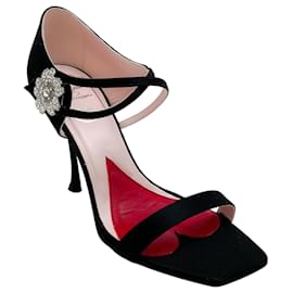 Roger Vivier-Roger Vivier Black Satin I Love Vivier Daisy Strass Sandals-Black