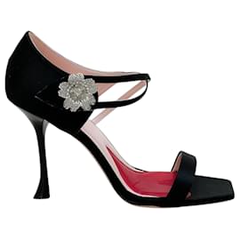Roger Vivier-Roger Vivier Black Satin I Love Vivier Daisy Strass Sandals-Black