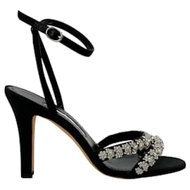 Manolo Blahnik-Manolo Blahnik Black Satin Crystal Embellished Vedada Sandals-Black