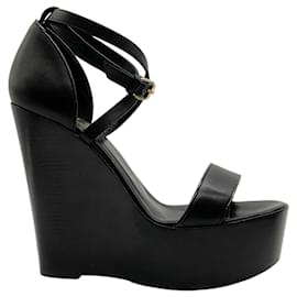 Christian Louboutin-Christian Louboutin Black Leather Si Ma Zeppa 140 Wedge Sandals-Black