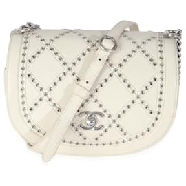 Chanel-Chanel Ivory Calfskin Coco Eyelets Small Flap Bag-White,Beige