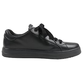 Prada-PRADA Logo Leather Sneakers in Black × White 1E282N, Size 37.5 EU-Black