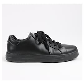 Prada-PRADA Logo Leather Sneakers in Black × White 1E282N, Size 37.5 EU-Black