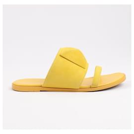 Hermès-HERMES Kaia Suede Sandals in Yellow Gold, Size 36.5 EU-Yellow