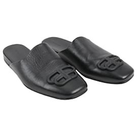 Balenciaga-Balenciaga BB Logo Leather Mule in Black 590935, Size 37-Black